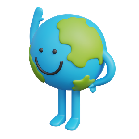 Earth Character Raising One Hand And Greeting  3D Illustration