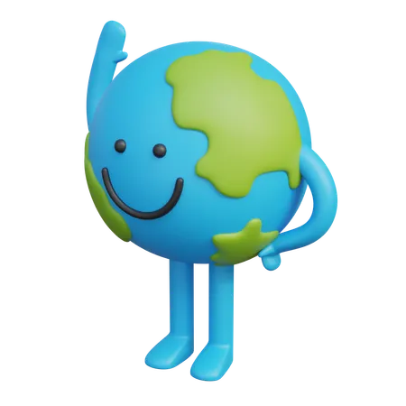 Earth Character Raising One Hand And Greeting  3D Illustration