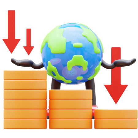 Earth Character Showing Money Graph Falling Down  3D Illustration