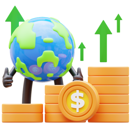 Earth Character Showing Money Graph Rising Up  3D Illustration