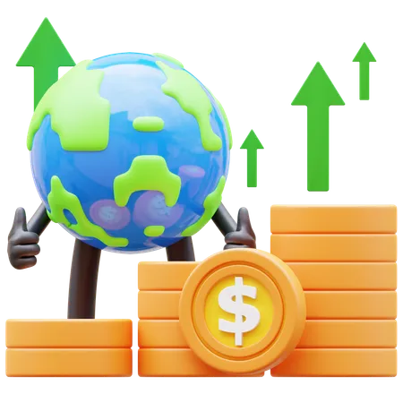 Earth Character Showing Money Graph Rising Up 3D Illustration