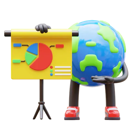 Earth Character Showing Presentation  3D Illustration