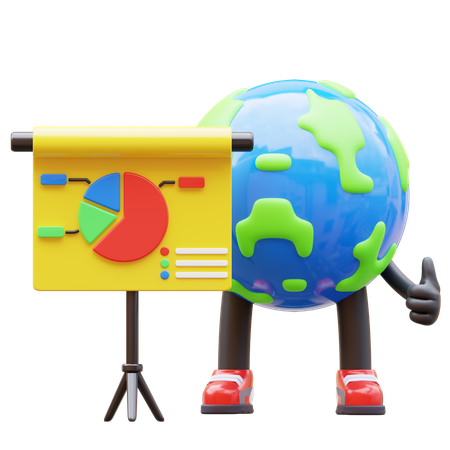 Earth Character With Presentation Screen  3D Illustration