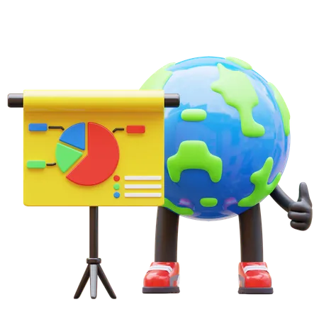 Earth Character With Presentation Screen  3D Illustration