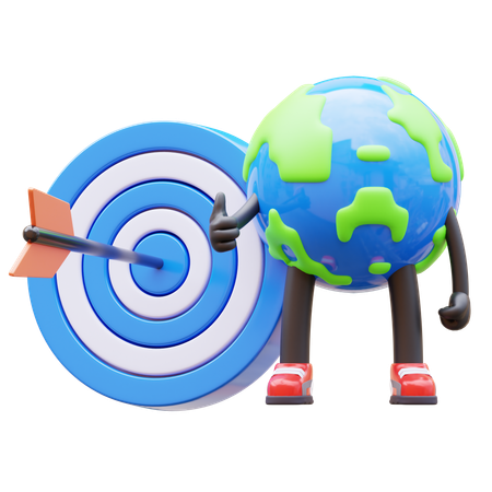 Earth Character With Target  3D Illustration