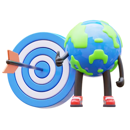 Earth Character With Target 3D Illustration