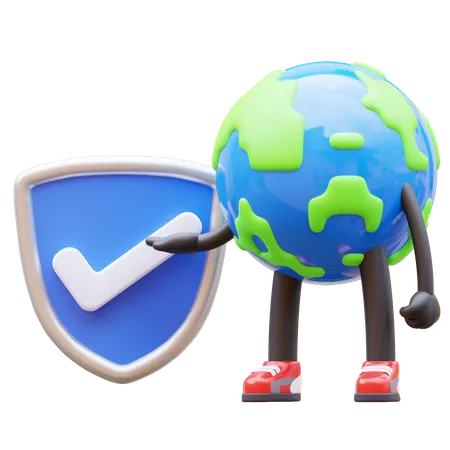 Earth Character Verified Shield 3D Illustration
