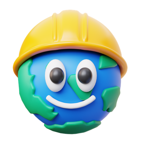 Earth emoji with safety helmet  3D Icon