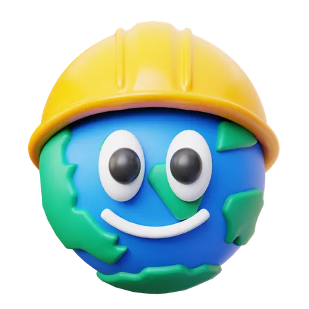 Earth emoji with safety helmet  3D Icon