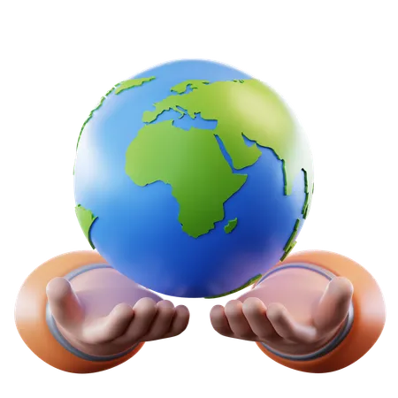 3 D Illustration Earth Holding Hand 3D Icon