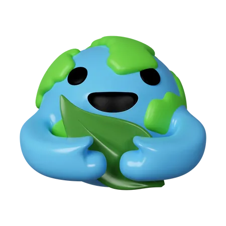 3 D Planet Hug Leaf Save Planet Save Environment Concept Icon Isolated On White Background 3 D Rendering Illustration Clipping Path 3D Icon