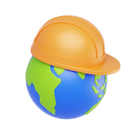Earth Icon In Safety Helmet  3D Icon