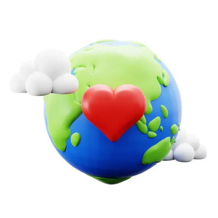 Earth Planet With Love Heart And Cloud Symbol For Conservation And Ecology Movement Concept 3 D Icon Illustration Render Design 3D Icon