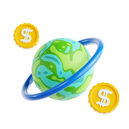 Earth Surrounded by Money Coins in a Creative Concept  3D Icon