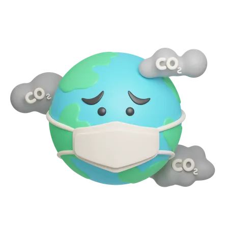 Planet Earth Wearing A Mask Pollution Concept Eco Global Warming Icons 3 D Illustration 3D Icon