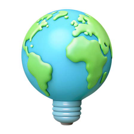 Earth with Energy Saving Lightbulb  3D Icon