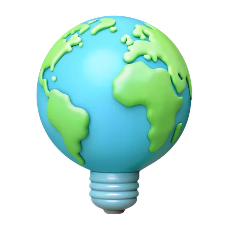 Earth with Energy Saving Lightbulb  3D Icon