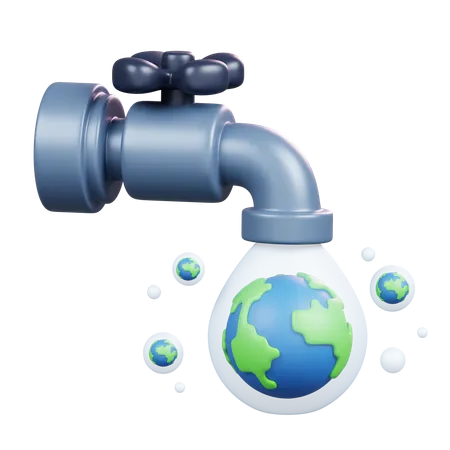 Earth With Faucet  3D Icon