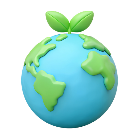 Earth with Green Leaves  3D Icon