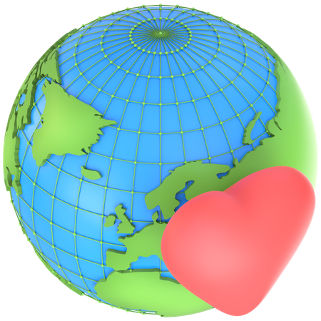 Earth with Heart  3D Icon