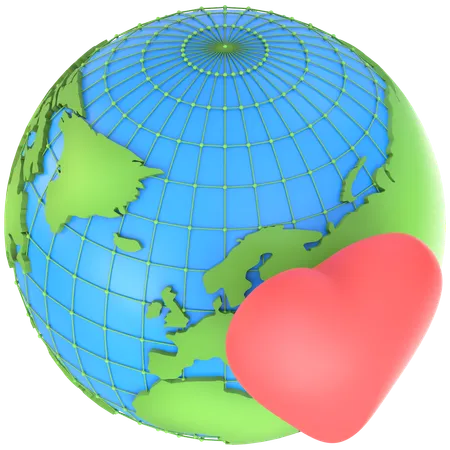 Earth with Heart  3D Icon