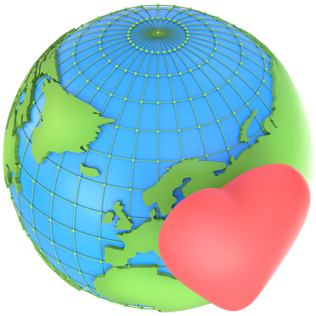 Earth with Heart  3D Icon