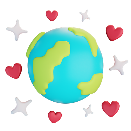 Earth With Hearts  3D Icon