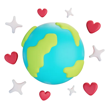 Earth With Hearts  3D Icon