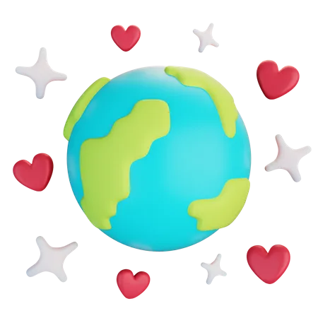 Earth With Hearts 3D Icon