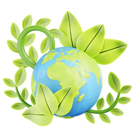 Earth with Leaves  3D Icon