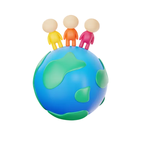 Earth With People  3D Icon