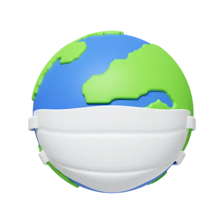 3 D Earth With Surgical Mask Globe Polluted Concept Icon Isolated On White Background 3 D Rendering Illustration Clipping Path 3D Icon