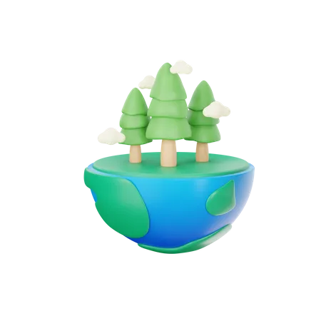 Earth With Tree  3D Icon