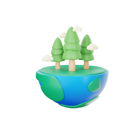 Earth With Tree  3D Icon