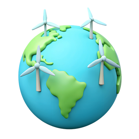 Earth with Wind Turbines  3D Icon