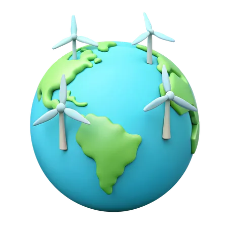 Earth with Wind Turbines  3D Icon