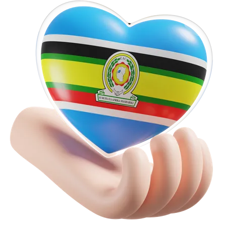 East African Community Flag Heart Hand Care  3D Icon