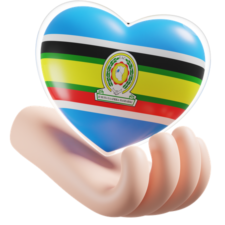East African Community Flag Heart Hand Care 3D Icon