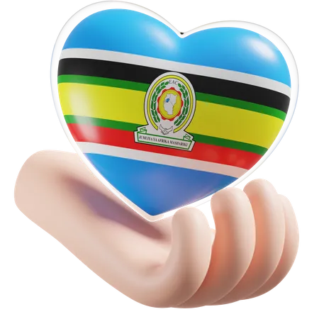 East African Community Flag Heart Hand Care 3D Icon