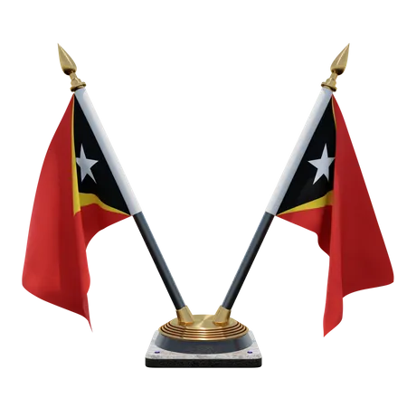 East Timor Double Desk Flag Stand  3D Flag