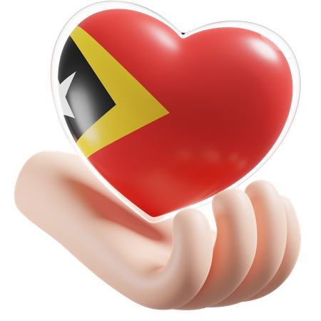 East Timor Flag Heart Hand Care  3D Icon