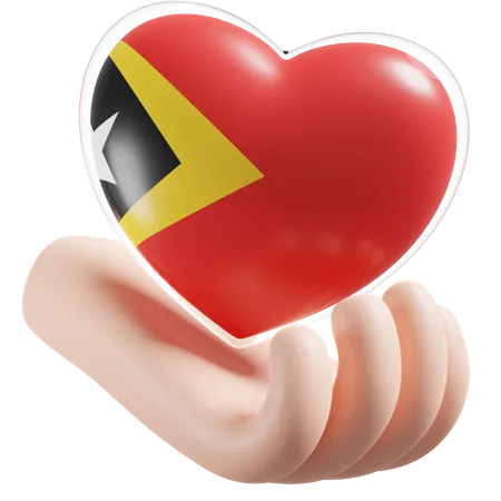 East Timor Flag Heart Hand Care  3D Icon