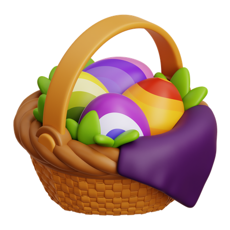 Easter Basket With Decorative Eggs  3D Icon
