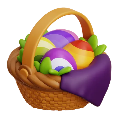 Easter Basket With Decorative Eggs  3D Icon
