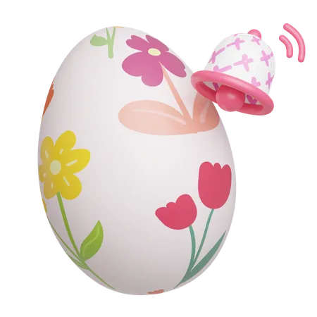 Easter Egg With Floral Pattern And Easter Bell Easter Egg Icons 3 D Illustration Easter Festive 3D Icon