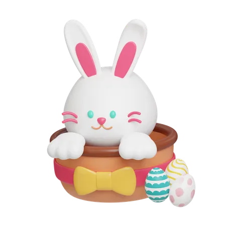 Cute Bunny Cartoon With Colorful Easter Eggs Easter Egg Icons 3 D Illustration Easter Festive 3D Icon