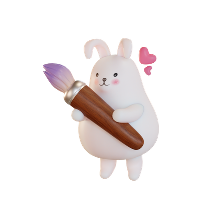 Easter bunny holding paint brush  3D Illustration