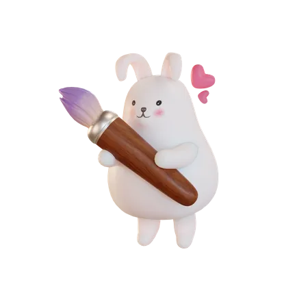 Easter bunny holding paint brush  3D Illustration