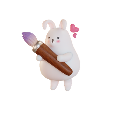 Easter bunny holding paint brush 3D Illustration