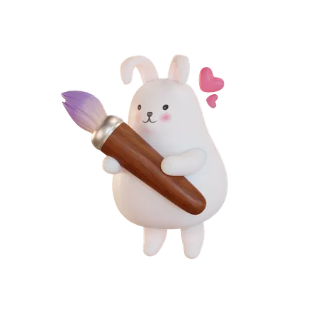 Easter bunny holding paint brush 3D Illustration
